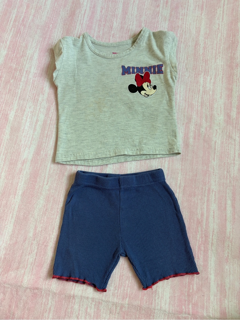 Disney Gray Minnie Tee and Navy Blue Ribbed Shorts Pajama Set